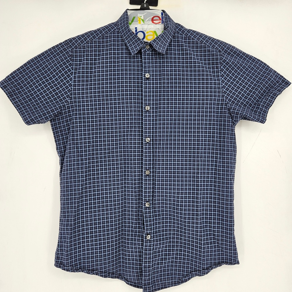 Theory Shirt Mens Medium Button Up Short‎ Sleeve Casual Preppy Plaid